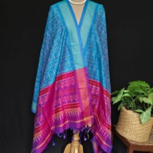 Silk-cotton Ikat Dupatta from Telengana – (SCDT0016)