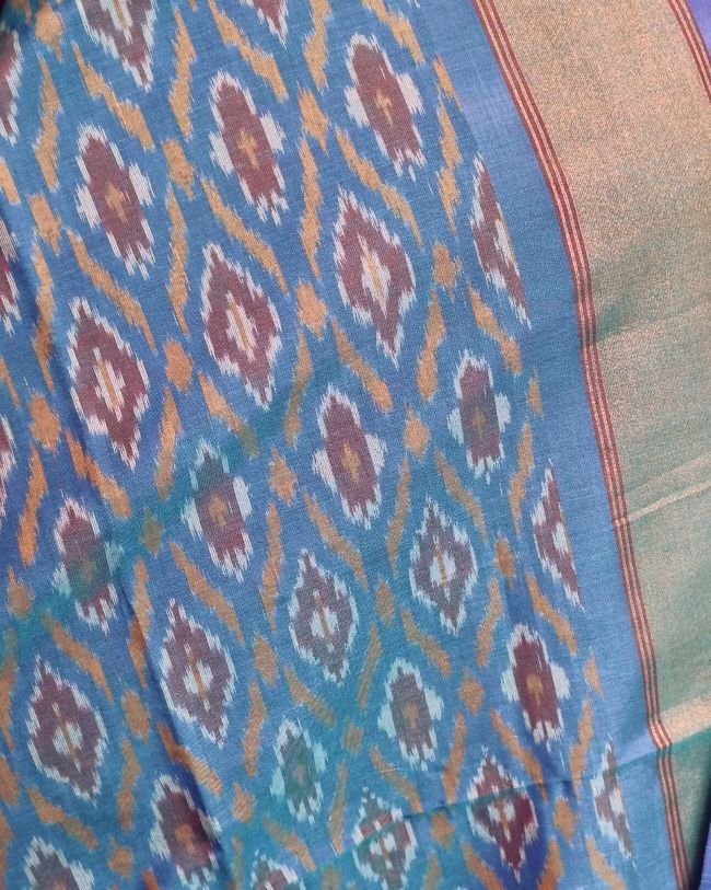 Silk-cotton Ikat Dupatta from Telengana – (SCDT0031) - Image 3