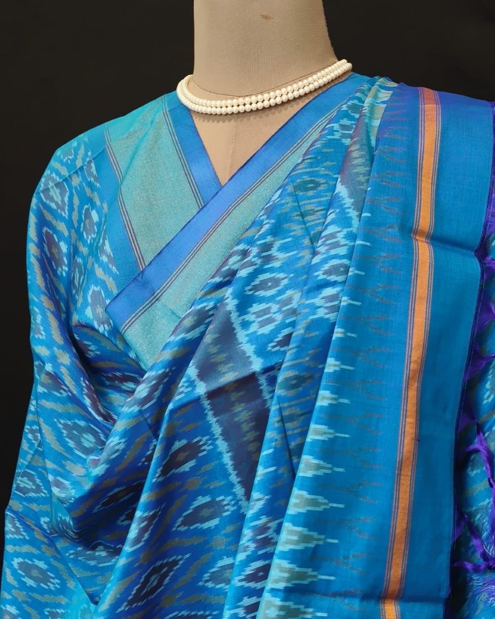 Silk-cotton Ikat Dupatta from Telengana – (SCDT0031) - Image 5