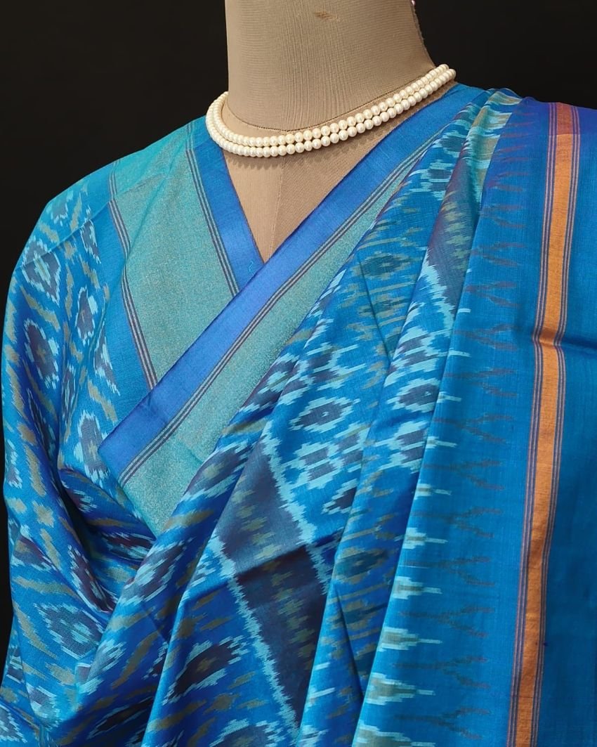 Silk-cotton Ikat Dupatta from Telengana – (SCDT0031) - Image 6