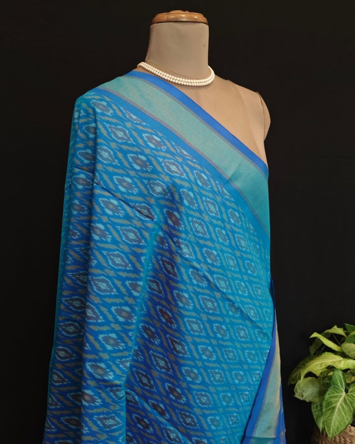 Silk-cotton Ikat Dupatta from Telengana – (SCDT0031) - Image 8
