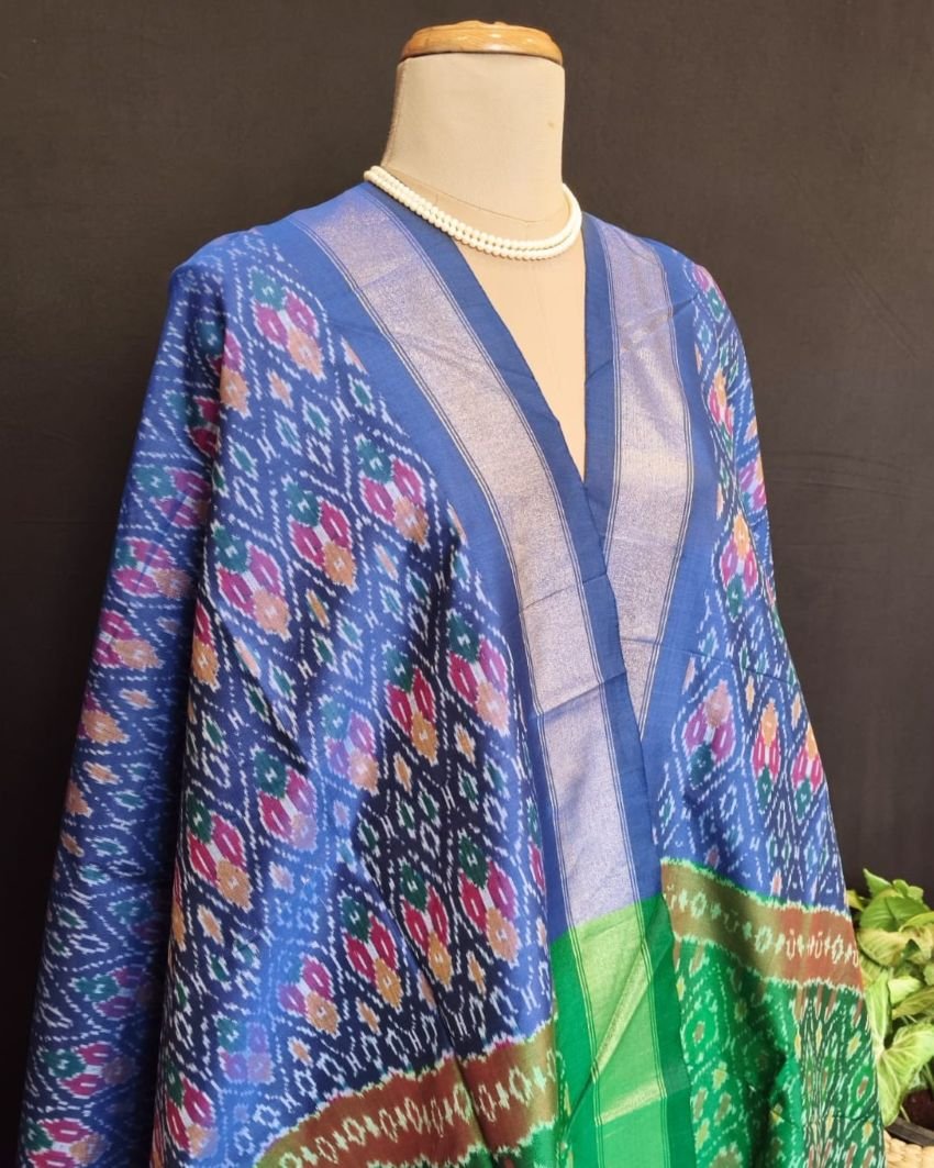 Silk-cotton Ikat Dupatta from Telengana – (SCDT0018) - Image 2
