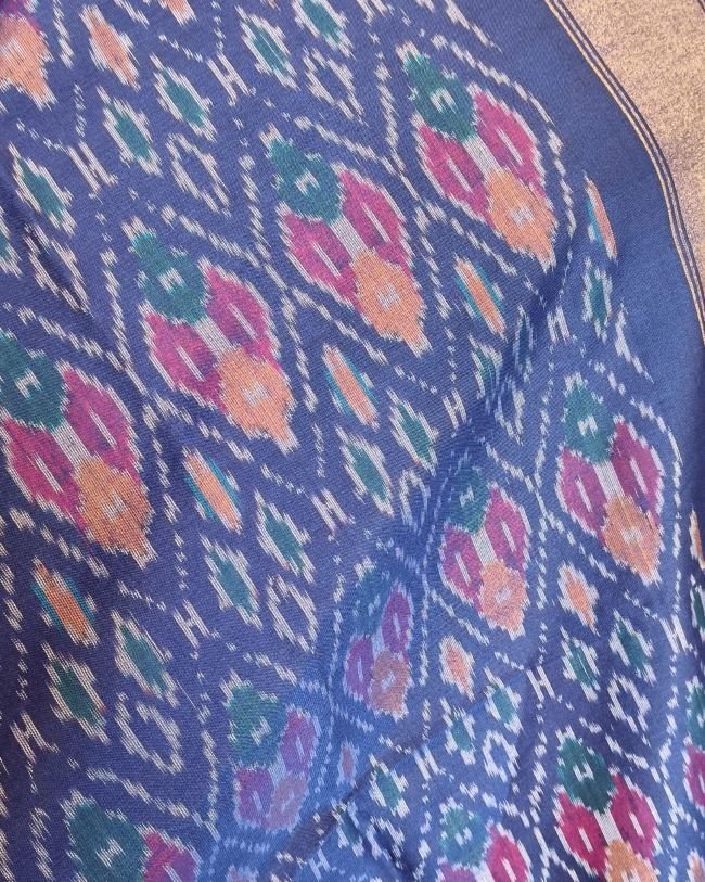 Silk-cotton Ikat Dupatta from Telengana – (SCDT0018) - Image 3
