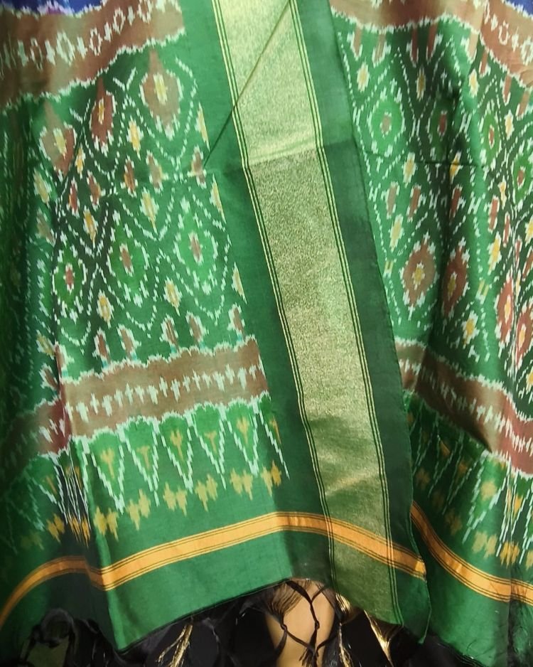 Silk-cotton Ikat Dupatta from Telengana – (SCDT0018) - Image 4