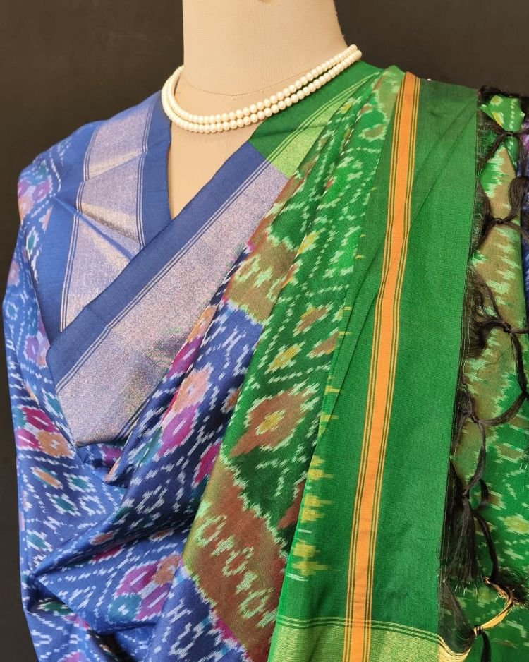 Silk-cotton Ikat Dupatta from Telengana – (SCDT0018) - Image 5