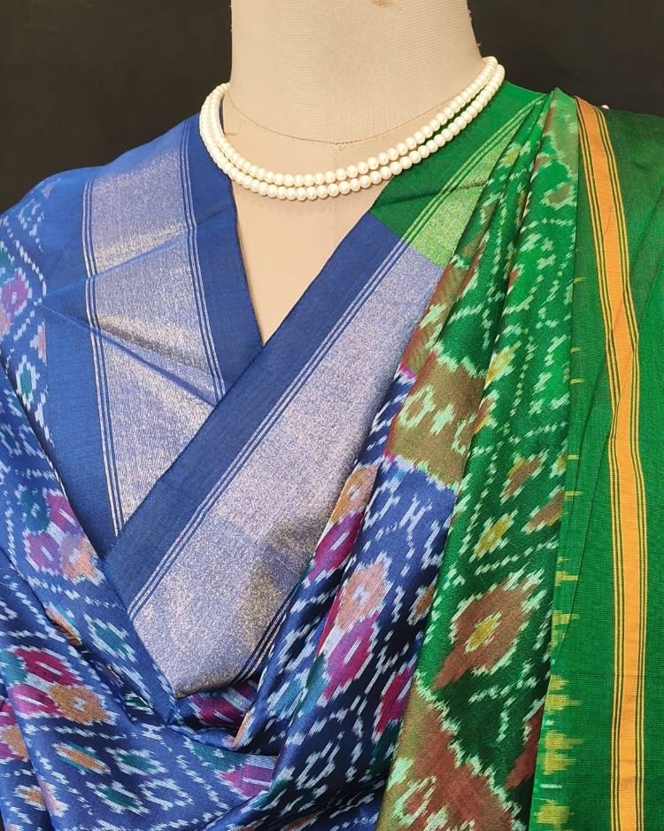 Silk-cotton Ikat Dupatta from Telengana – (SCDT0018) - Image 6