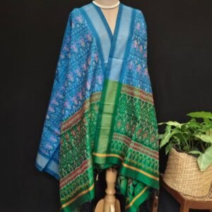Silk-cotton Ikat Dupatta from Telengana – (SCDT0034)