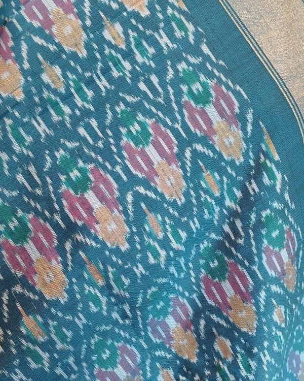 Silk-cotton Ikat Dupatta from Telengana – (SCDT0034) - Image 3