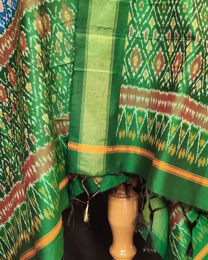 Silk-cotton Ikat Dupatta from Telengana – (SCDT0034) - Image 4