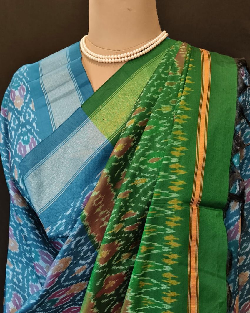 Silk-cotton Ikat Dupatta from Telengana – (SCDT0034) - Image 5