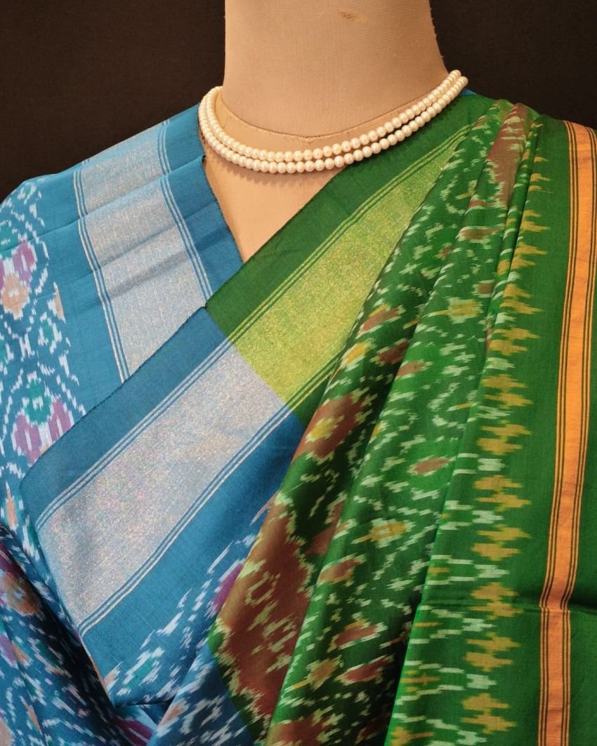 Silk-cotton Ikat Dupatta from Telengana – (SCDT0034) - Image 6