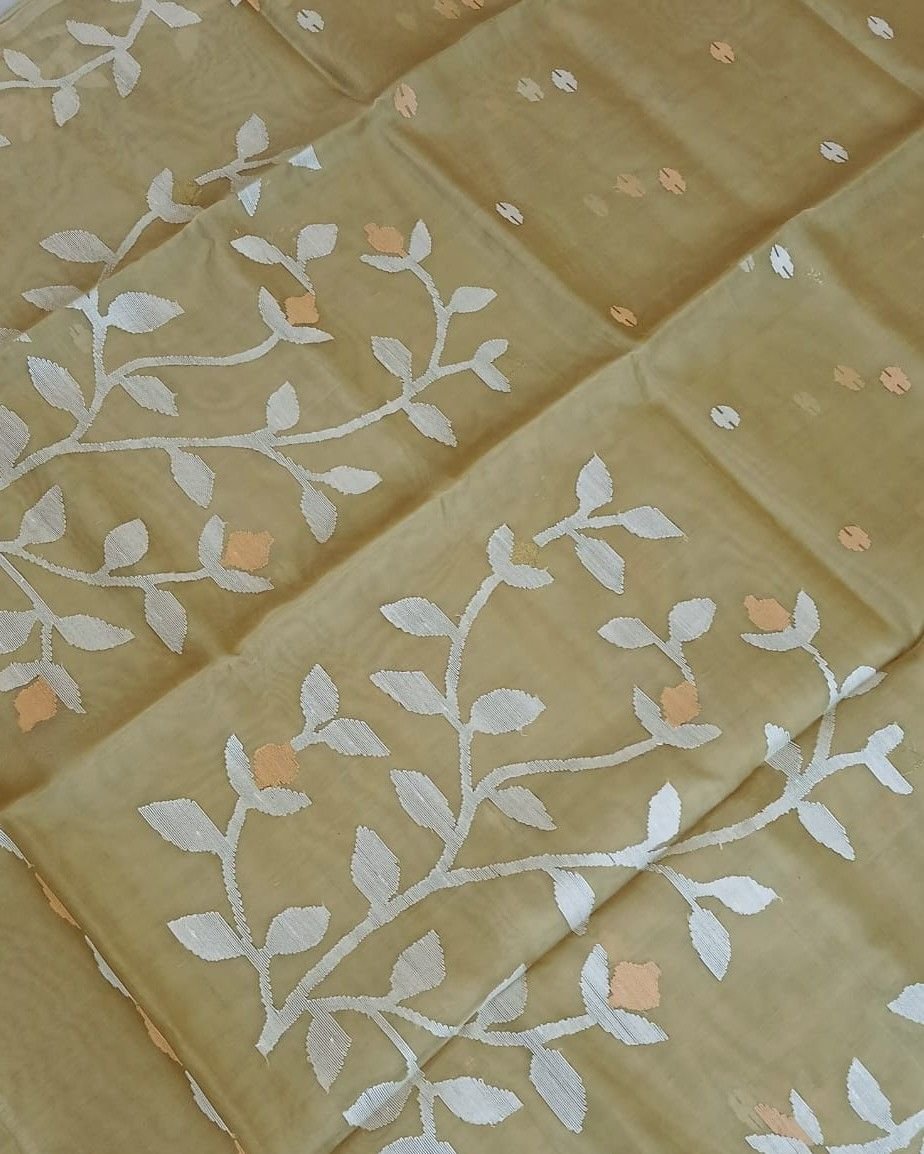 Hand Jamdani in Mulberry Silk with Floral Motifs – (SJMS1178) - Image 2