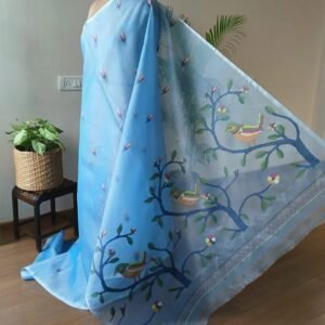 Hand Jamdani in Mulberry Silk with Bird Motifs – (SJMS1190)
