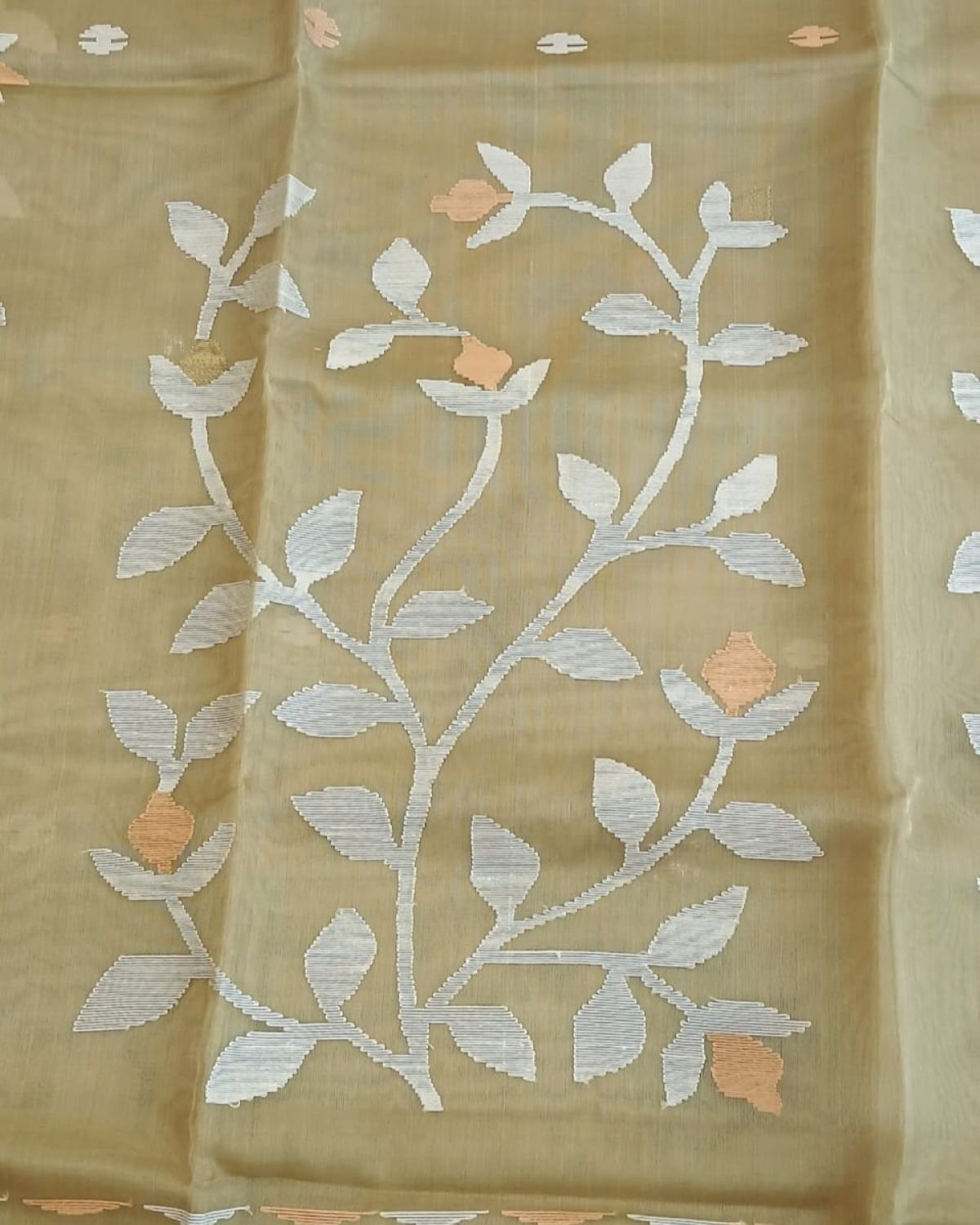 Hand Jamdani in Mulberry Silk with Floral Motifs – (SJMS1178) - Image 6