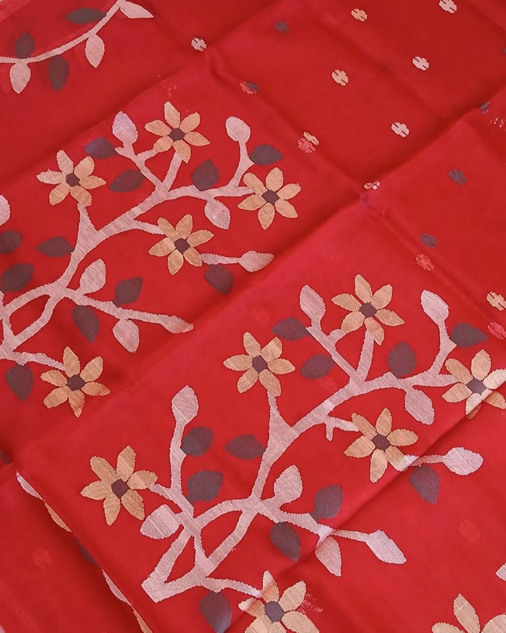 Hand Jamdani in Mulberry Silk with Floral Motifs – (SJMS1155) - Image 2