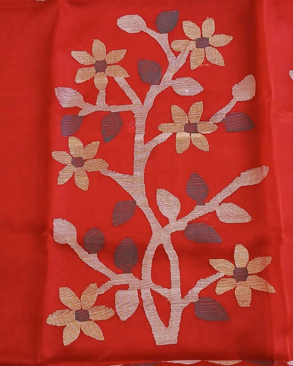Hand Jamdani in Mulberry Silk with Floral Motifs – (SJMS1155) - Image 6