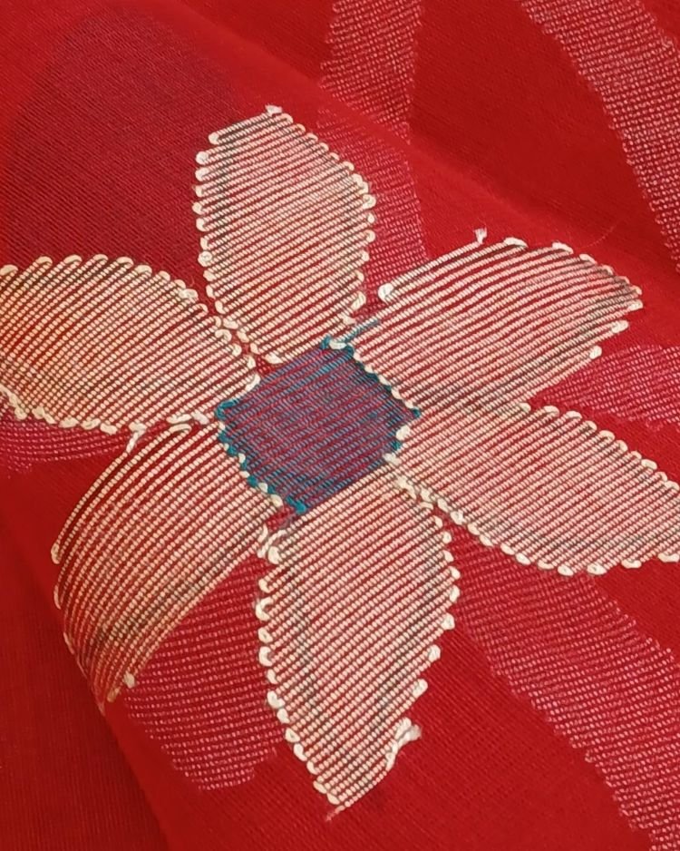 Hand Jamdani in Mulberry Silk with Floral Motifs – (SJMS1155) - Image 8