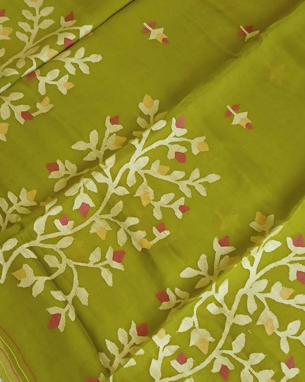 Hand Jamdani in Mulberry Silk with Floral Motifs – (SJMS1185) - Image 2