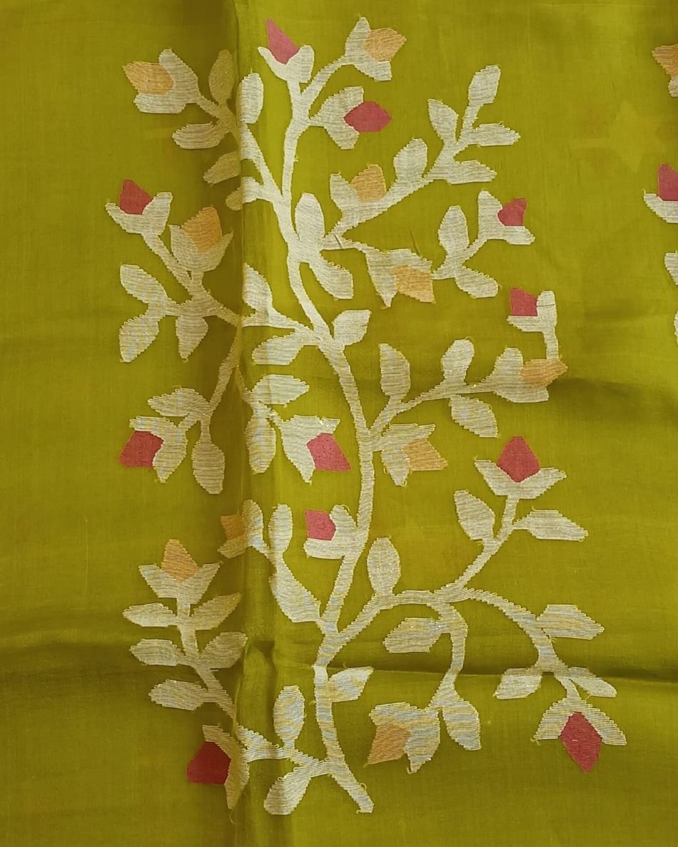 Hand Jamdani in Mulberry Silk with Floral Motifs – (SJMS1185) - Image 7