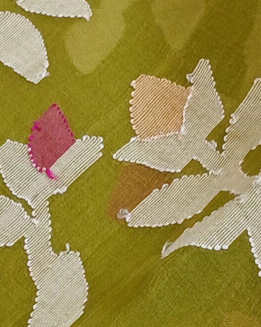 Hand Jamdani in Mulberry Silk with Floral Motifs – (SJMS1185) - Image 9