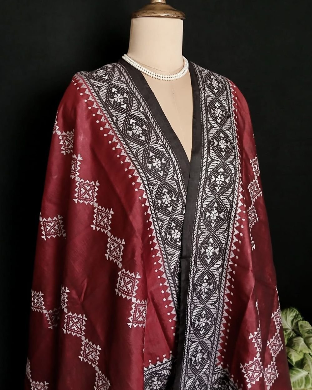 Pure Silk Kantha Dupatta from Santiniketan – (KSDS1012) - Image 2
