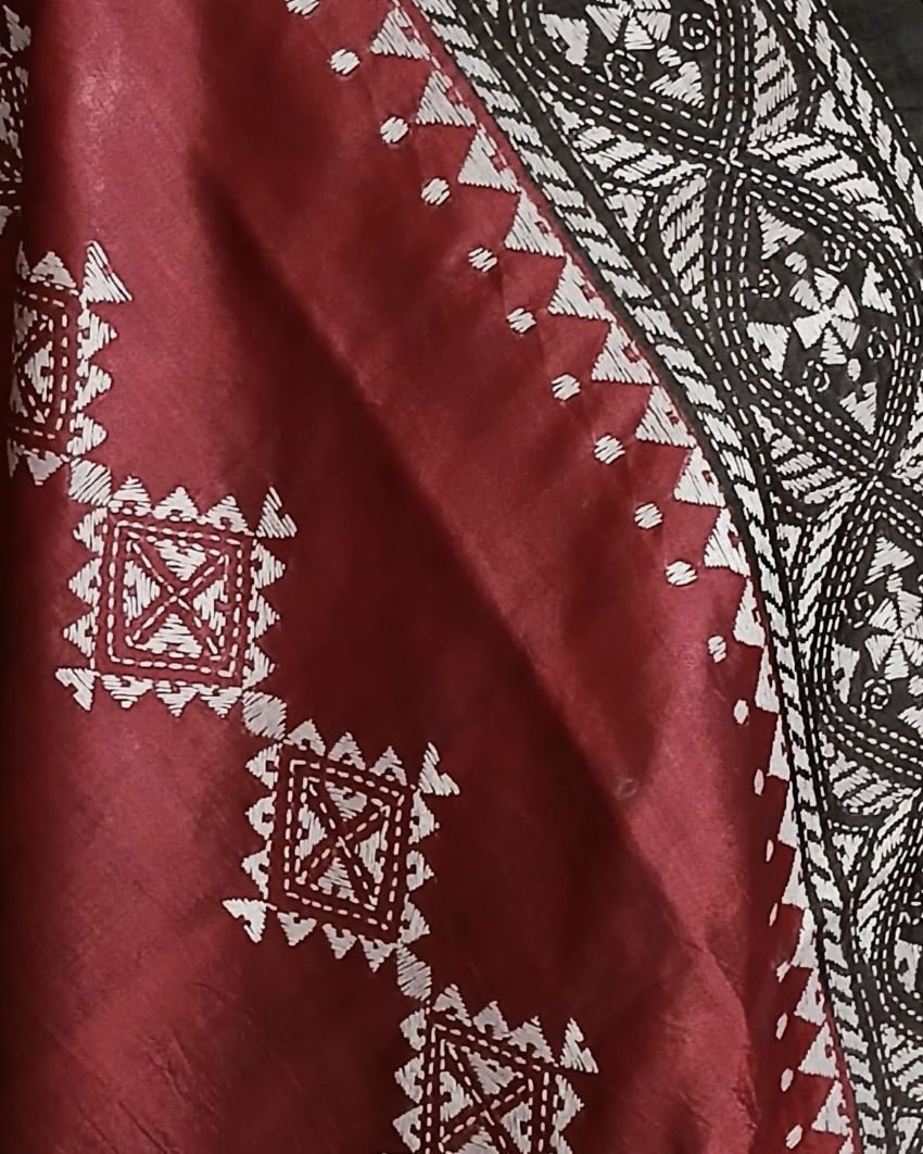 Pure Silk Kantha Dupatta from Santiniketan – (KSDS1012) - Image 3