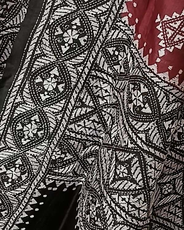Pure Silk Kantha Dupatta from Santiniketan – (KSDS1012) - Image 4
