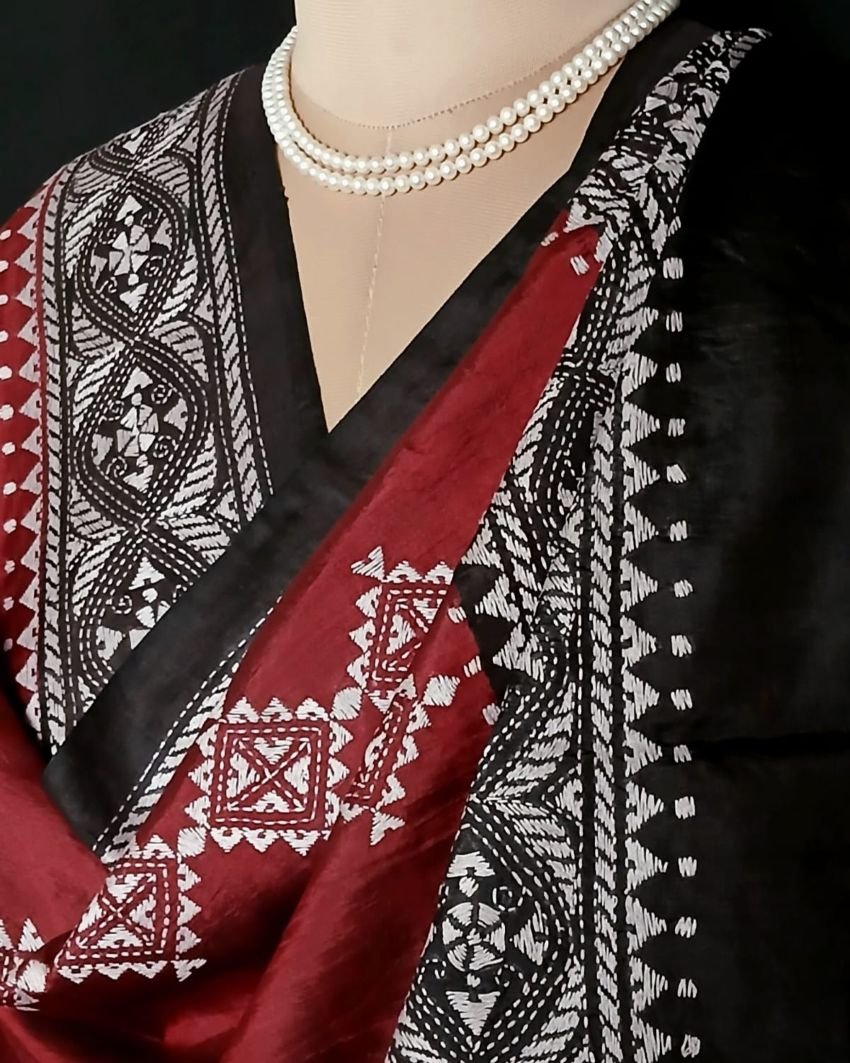Pure Silk Kantha Dupatta from Santiniketan – (KSDS1012) - Image 6