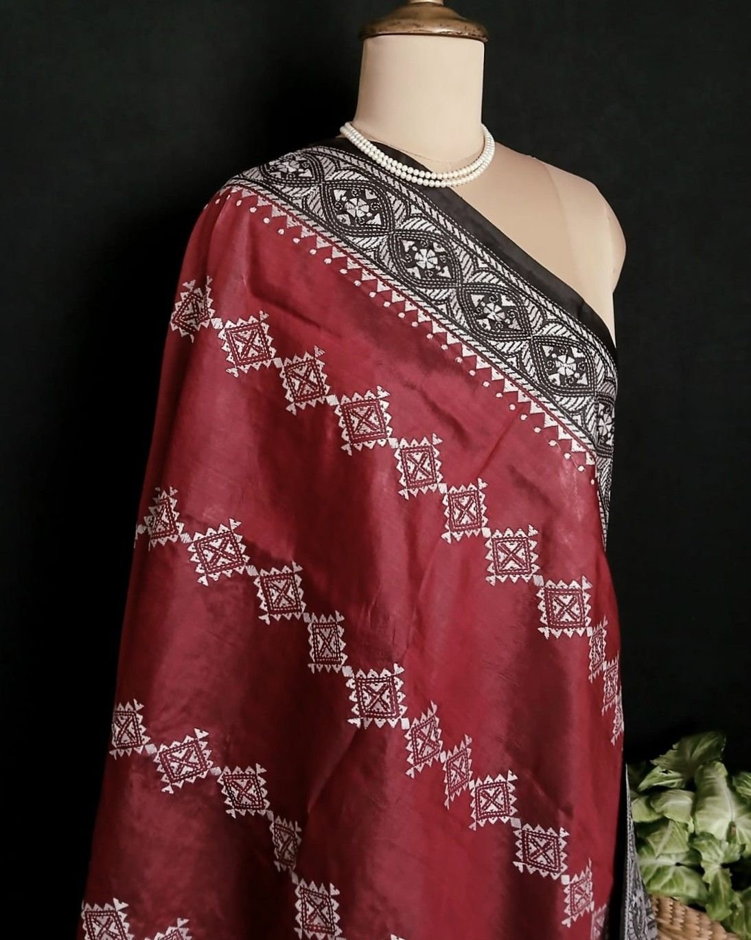 Pure Silk Kantha Dupatta from Santiniketan – (KSDS1012) - Image 8