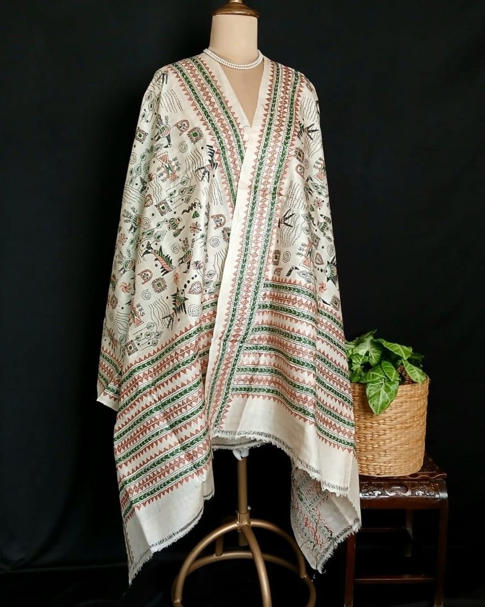 Pure Silk Kantha Dupatta from Santiniketan – (KSDS1013)