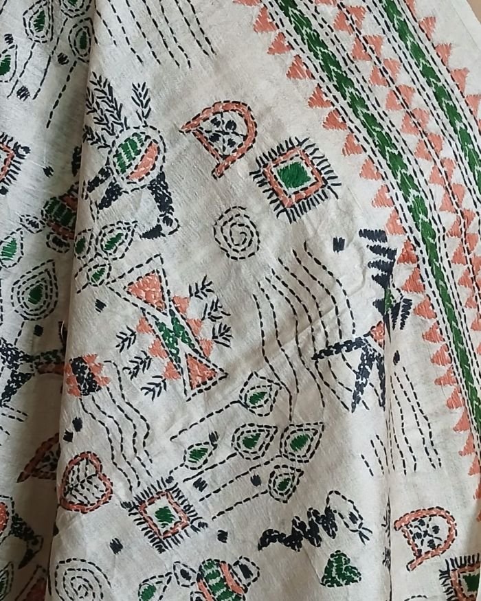 Pure Silk Kantha Dupatta from Santiniketan – (KSDS1013) - Image 3