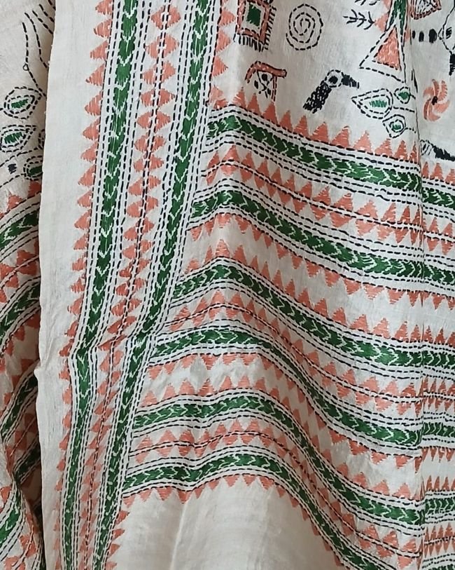 Pure Silk Kantha Dupatta from Santiniketan – (KSDS1013) - Image 4