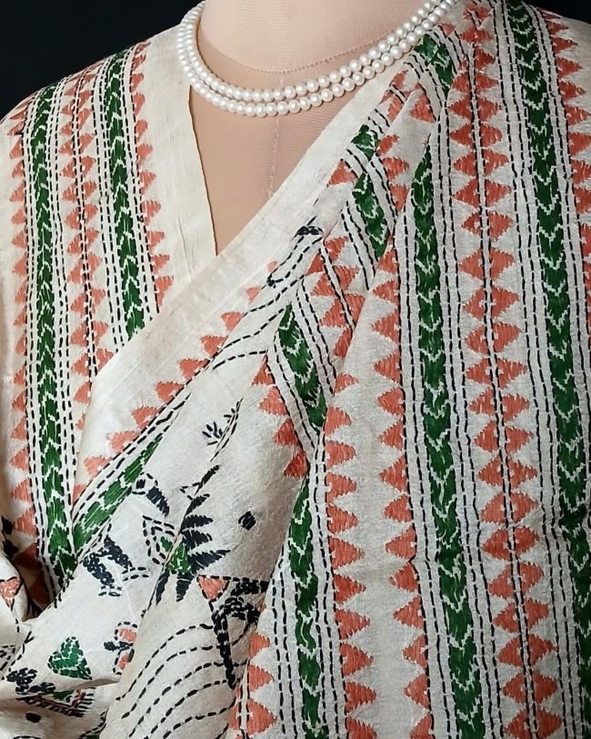 Pure Silk Kantha Dupatta from Santiniketan – (KSDS1013) - Image 6