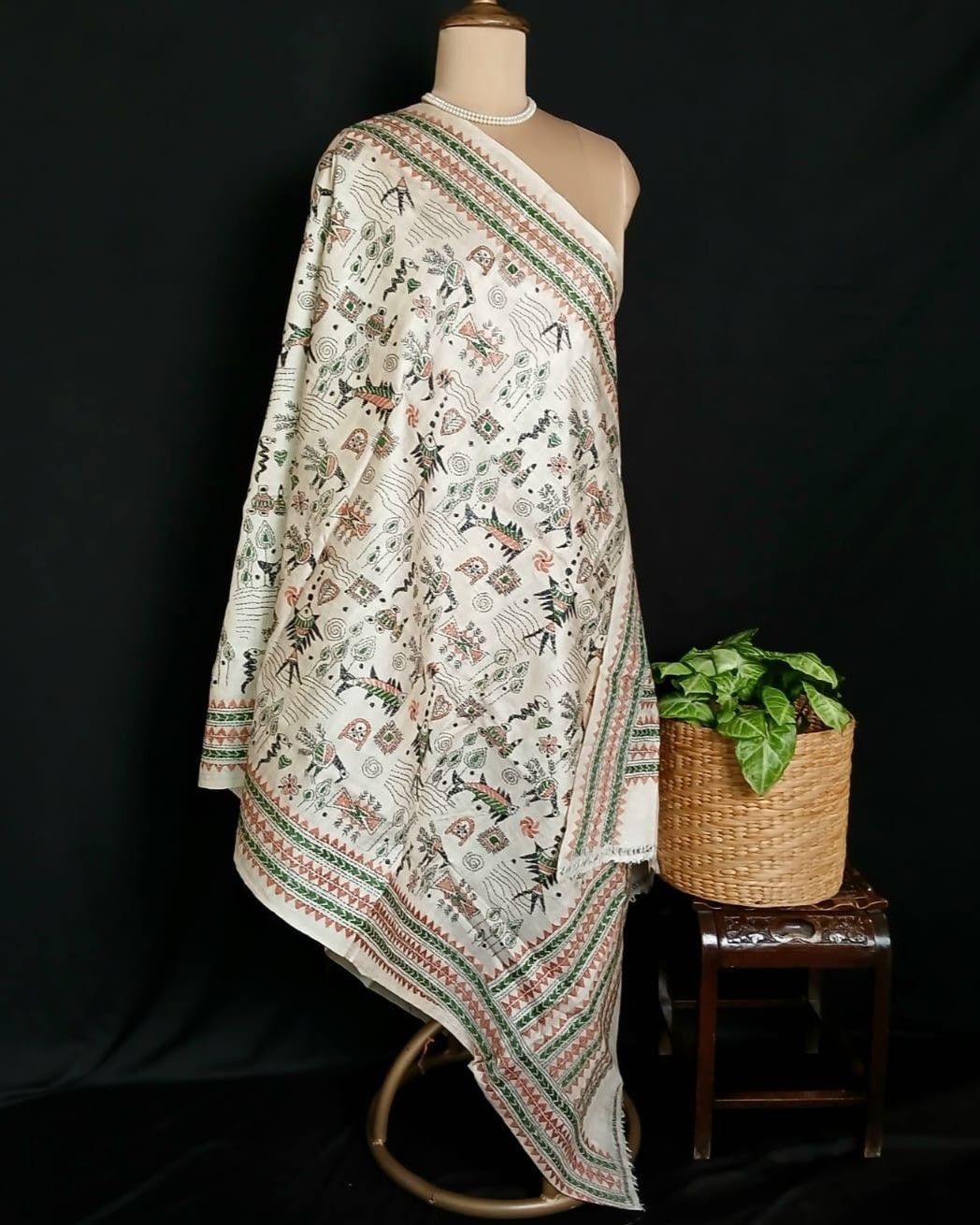 Pure Silk Kantha Dupatta from Santiniketan – (KSDS1013) - Image 7