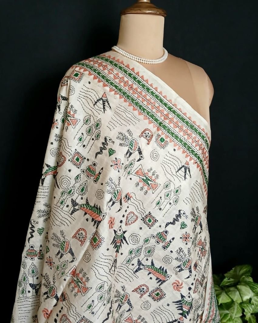 Pure Silk Kantha Dupatta from Santiniketan – (KSDS1013) - Image 8
