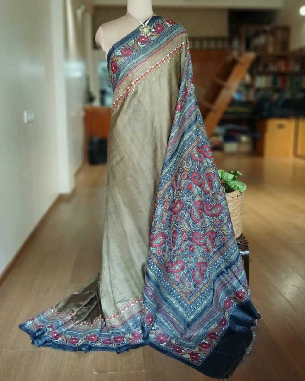Kantha Embroidery from Santiniketan on Tussar Silk Saree - (TSKS0007)