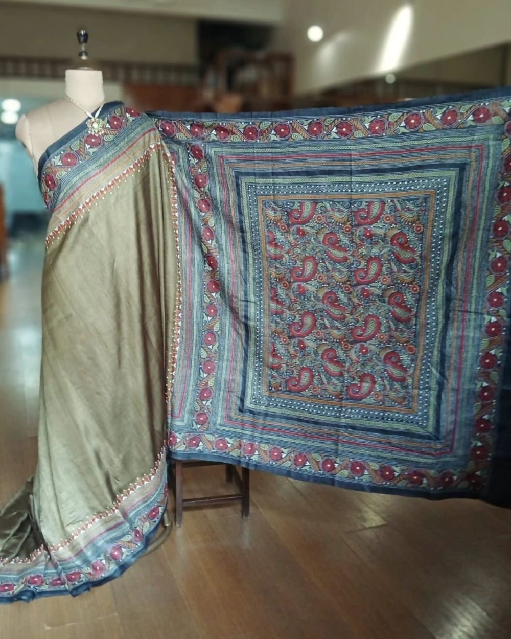 Kantha Embroidery from Santiniketan on Tussar Silk Saree - (TSKS0007) - Image 3