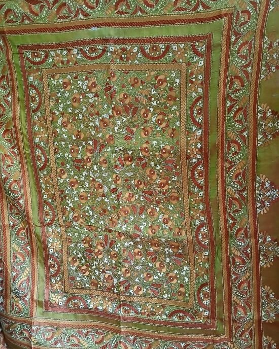 Santiniketan Kantha Saree in pure Bisnupuri Silk – (SNBK1093) - Image 6