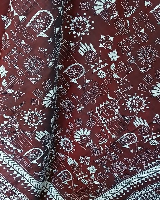 Santiniketan Kantha Saree in pure Bisnupuri Silk – (SNBK1094) - Image 4