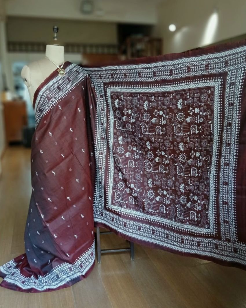Santiniketan Kantha Saree in pure Bisnupuri Silk – (SNBK1094) - Image 5