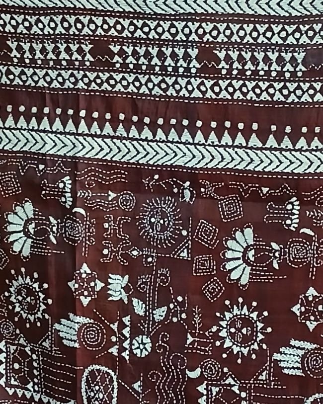 Santiniketan Kantha Saree in pure Bisnupuri Silk – (SNBK1094) - Image 7