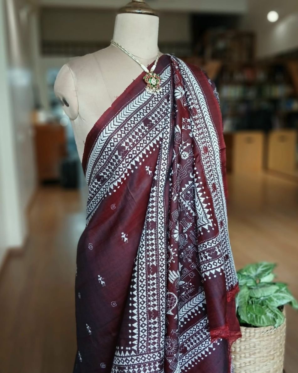Santiniketan Kantha Saree in pure Bisnupuri Silk – (SNBK1094) - Image 8