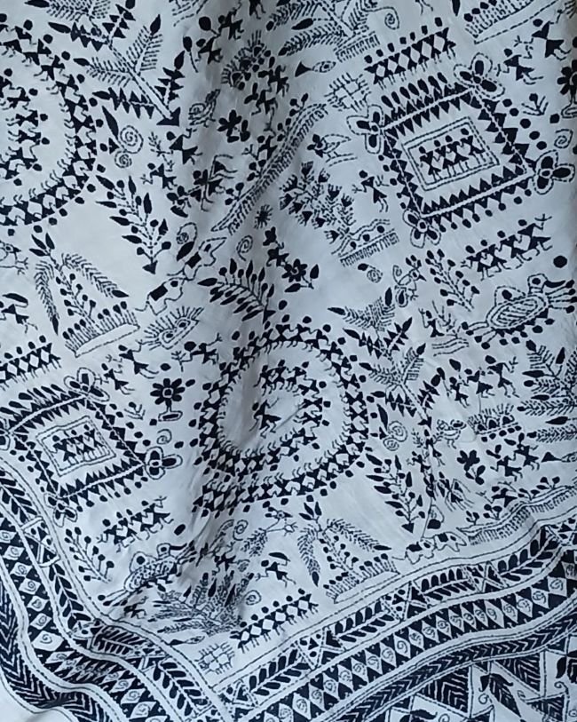 Santiniketan Kantha Saree in pure Bisnupuri Silk – (SNBK1095) - Image 3