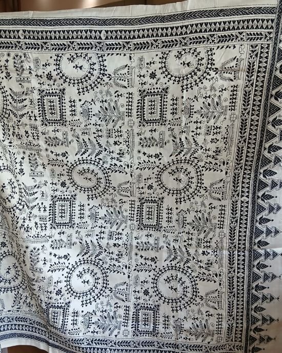 Santiniketan Kantha Saree in pure Bisnupuri Silk – (SNBK1095) - Image 7