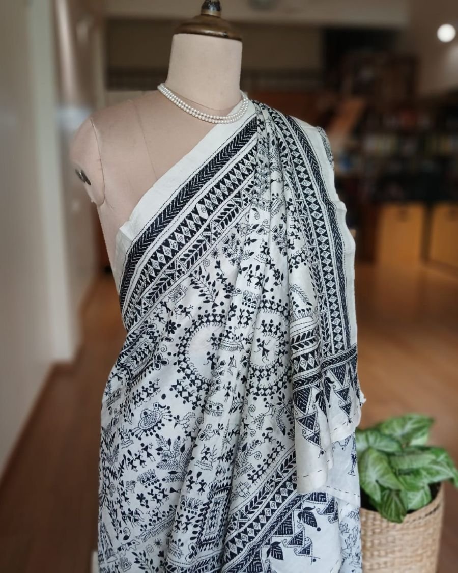 Santiniketan Kantha Saree in pure Bisnupuri Silk – (SNBK1095) - Image 8