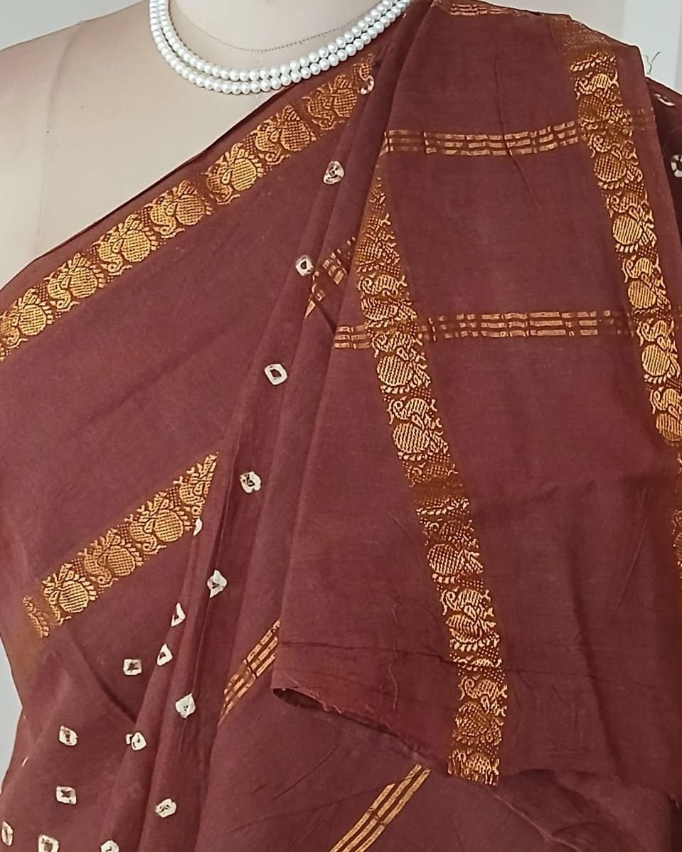 Hand-knotted Madurai Sungudi Cotton Saree- (HKSS1009) - Image 5