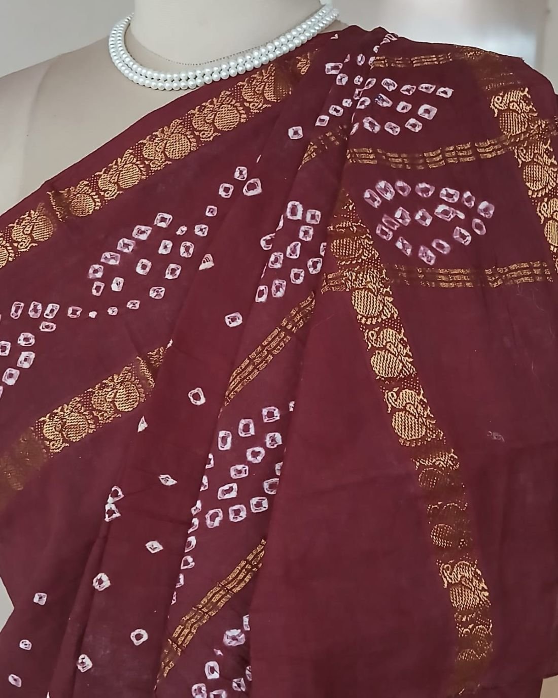 Hand-knotted Madurai Sungudi Cotton Saree- (HKSS1013) - Image 6
