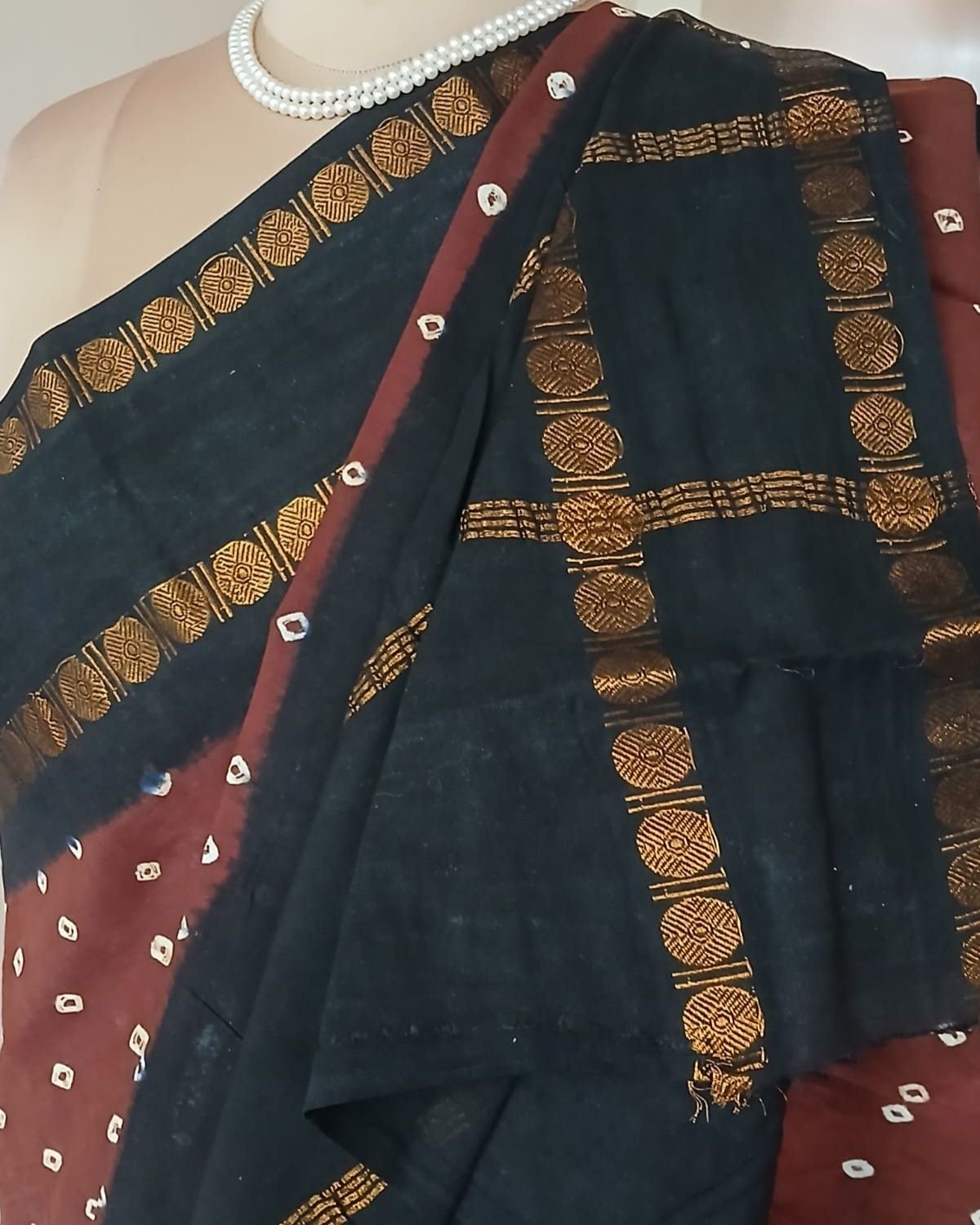 Hand-knotted Madurai Sungudi Cotton Saree- (HKSS1012) - Image 6