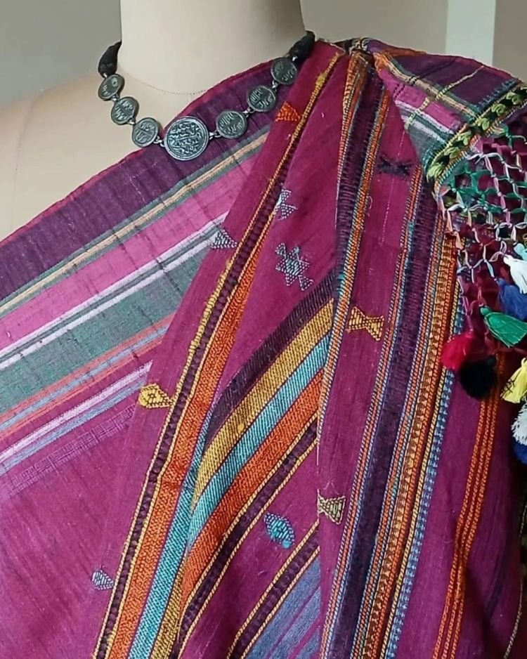 Ghicha Tussar x Cotton Bhujodi Handweave Saree – (BHUJ1099) - Image 2