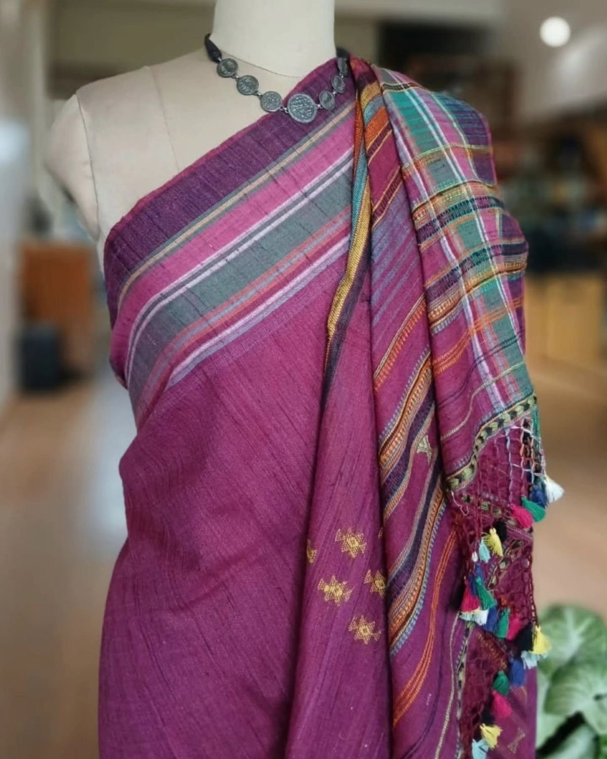 Ghicha Tussar x Cotton Bhujodi Handweave Saree – (BHUJ1099) - Image 7
